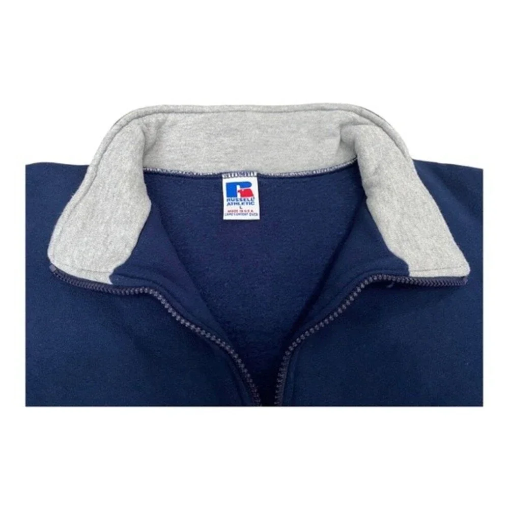 Vintage 90s Russell Athletic Navy Blue Quarter Zip Fleece Sweatshirt, Size Large